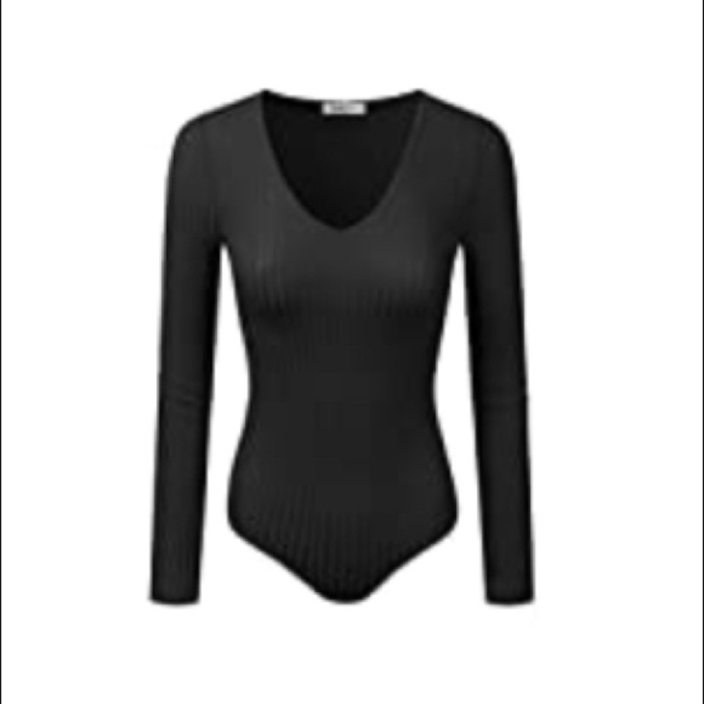 Doublju Ribbed V Neck Long Sleeve Bodysuit